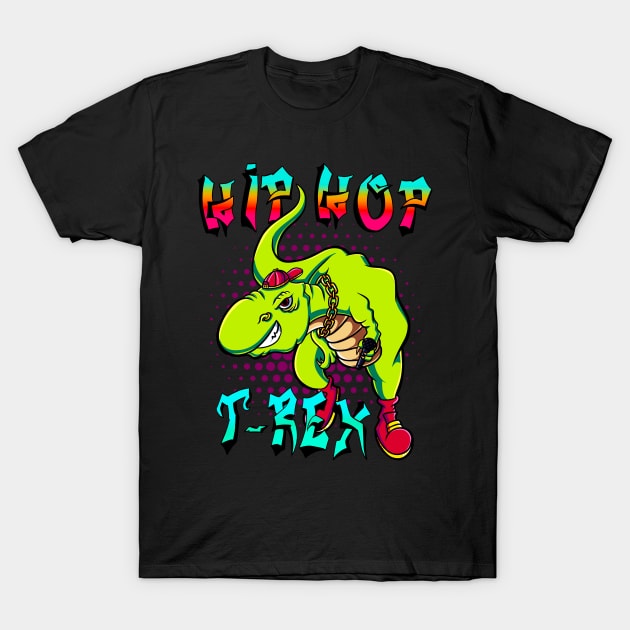 Cool Hip-Hop T-Rex Dinosaur Rap MC T-Shirt by Foxxy Merch